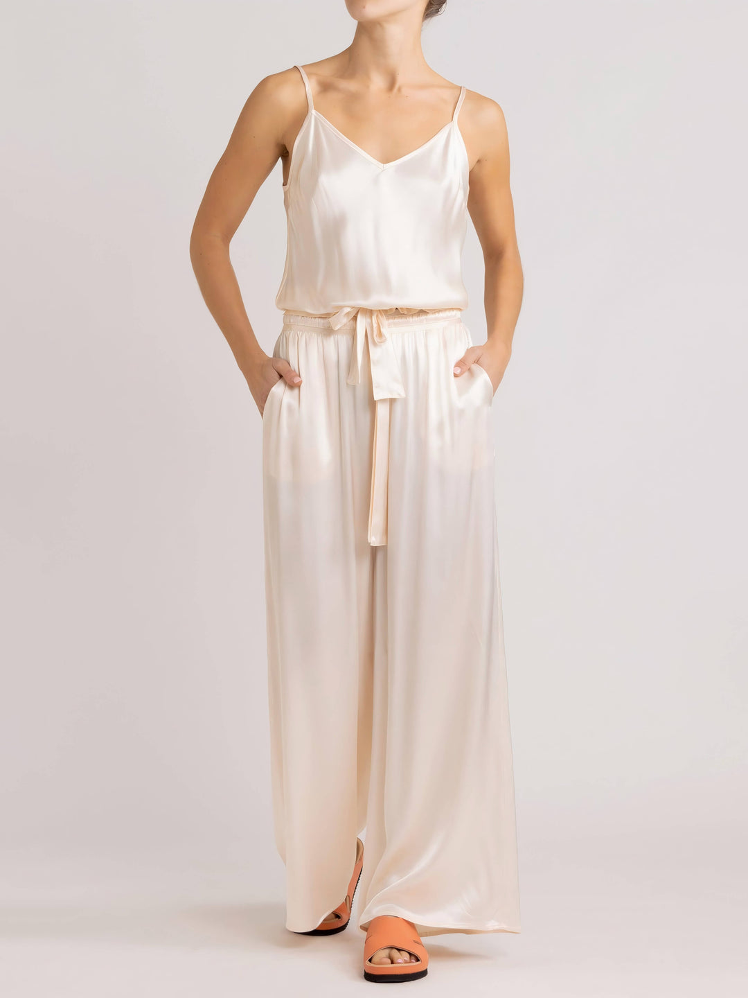 Satin Tie Loose Casual Wide-Leg pantaloni