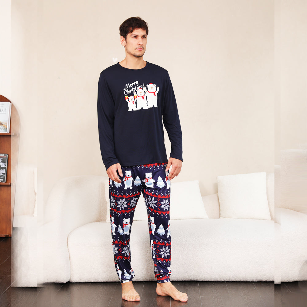 Pijama familiar navideño a juego Pijama azul marino Oso polar