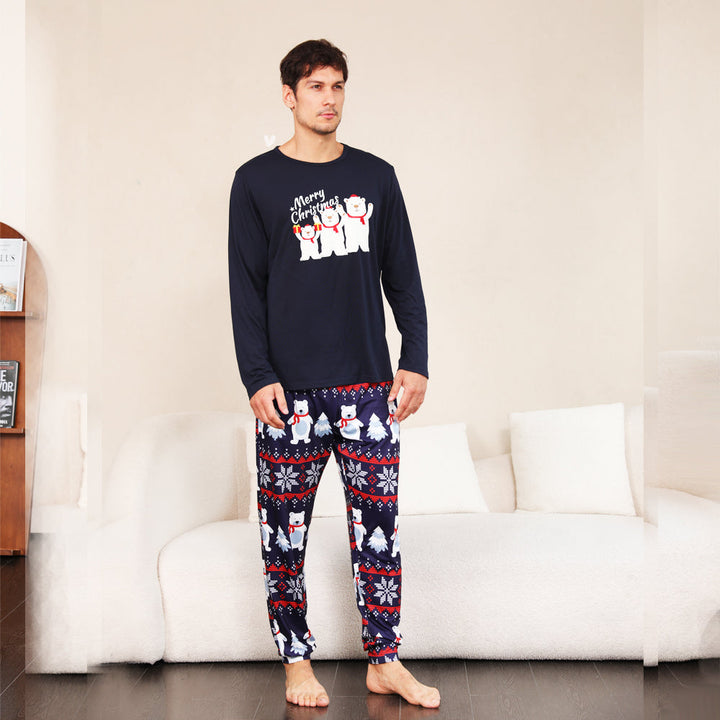 Kerstmis Familie Bijpassende Pyjama Set Navy Ijsbeer Pyjama