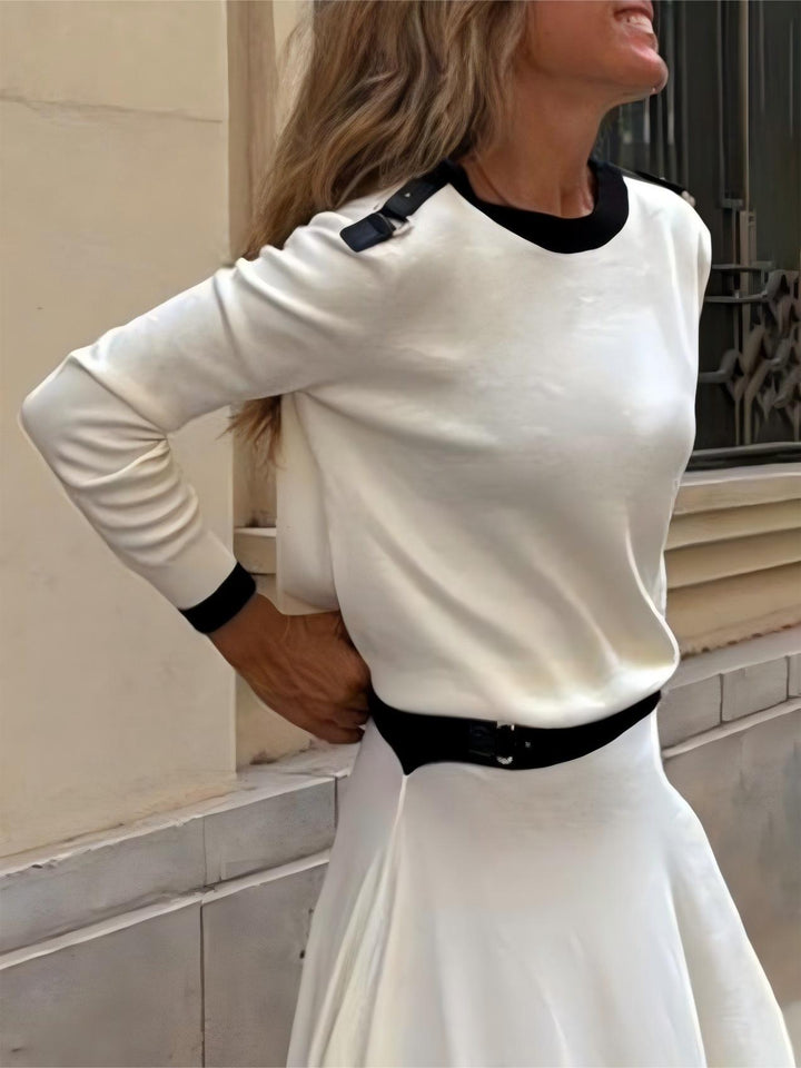 Elegante Sweater met Contrast Kleur Ronde Hals en Lange Mouwen