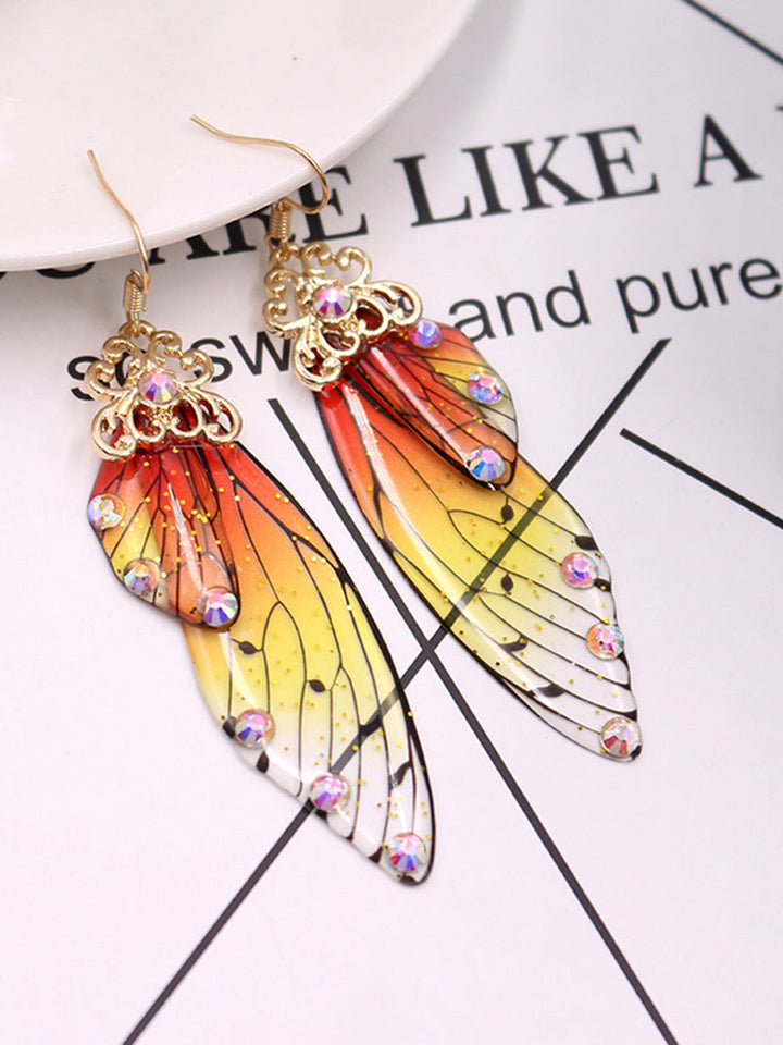 Motýlí křídlo žluté kamínky Cicada Wing Crystal náušnice