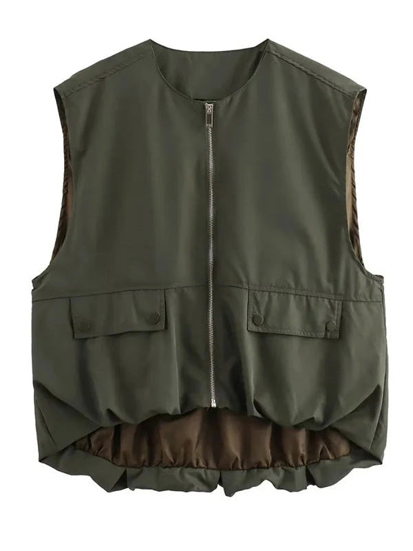 Fashionable loose sleeveless pocket casual vest