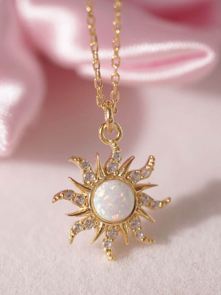 Retro Dopamine Sun Necklace Opal Pendentif Opal Necklace Earrings