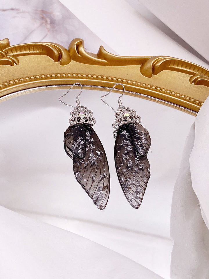 Pendientes de cristal con forma de ala de mariposa y diamantes de imitación negros