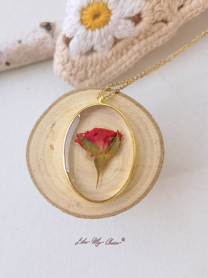 Roșu Rose Bud Dainty Handmade Colier de aur