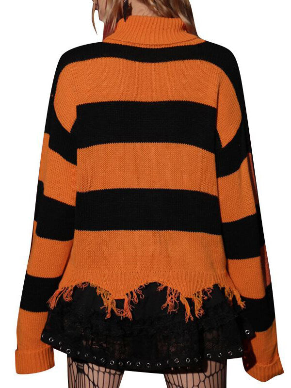 Halloween Katze Streifen Fransen Pullover