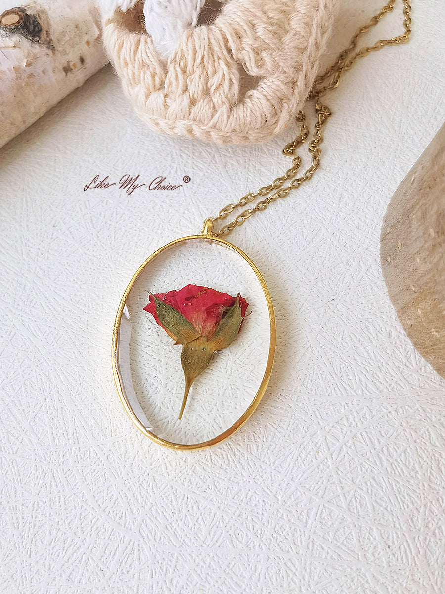 Red Rose Bud Dainty Handmade Gold Necklace