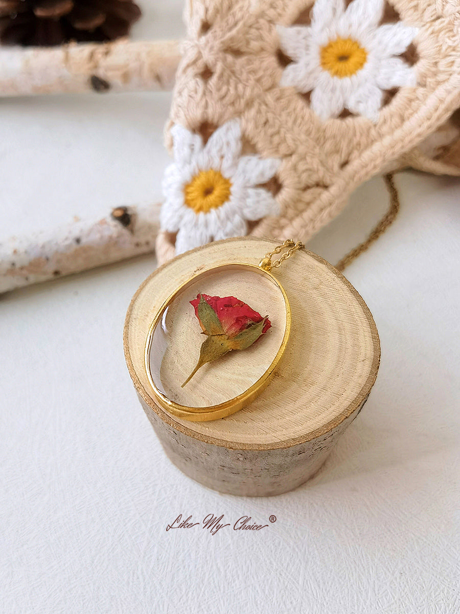 Roșu Rose Bud Dainty Handmade Colier de aur