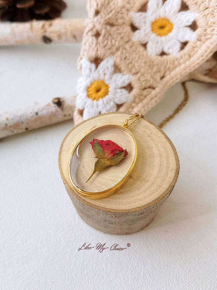 Roșu Rose Bud Dainty Handmade Colier de aur