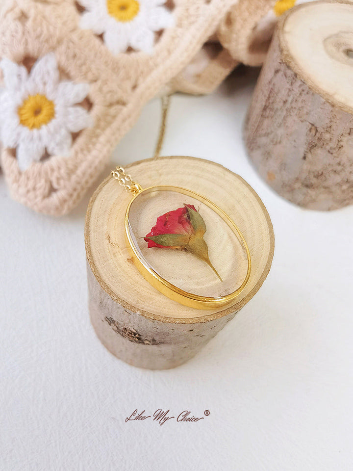 Roșu Rose Bud Dainty Handmade Colier de aur