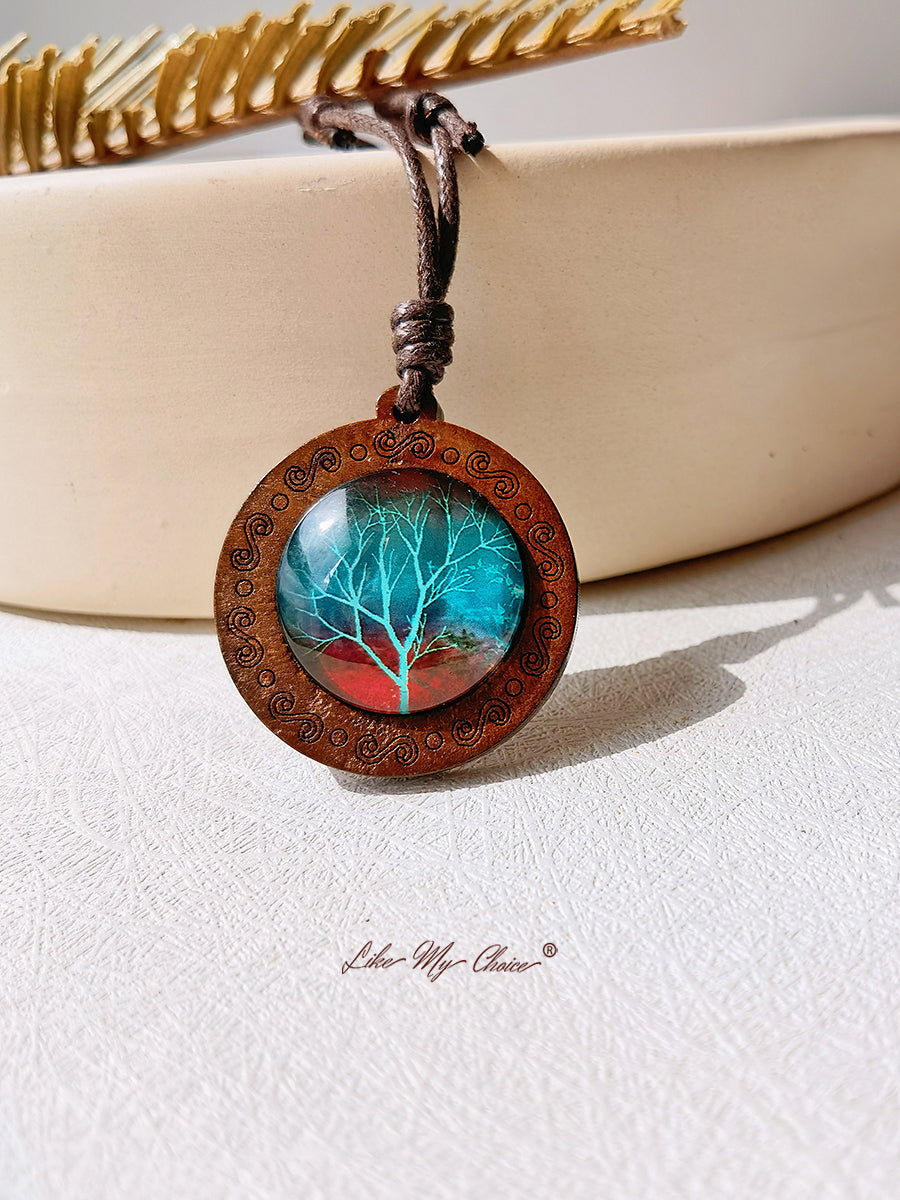 CommeMonChoix ? Collier à pendentifs en verre artistique de l'arbre de vie