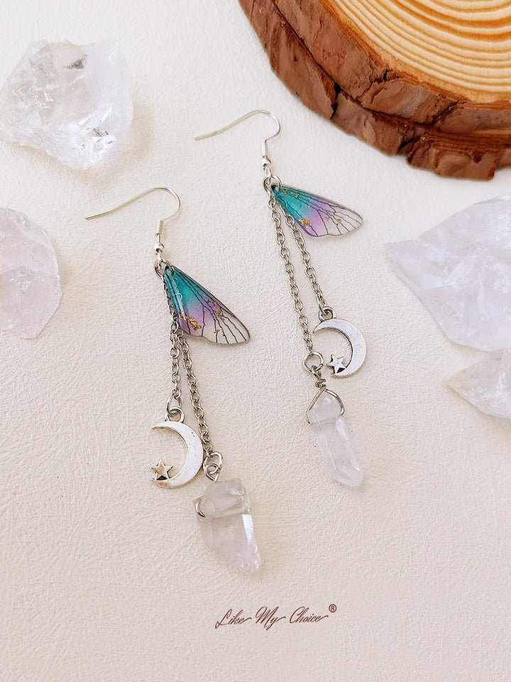 Pendientes boho con borla de cristal Ala de mariposa Luna