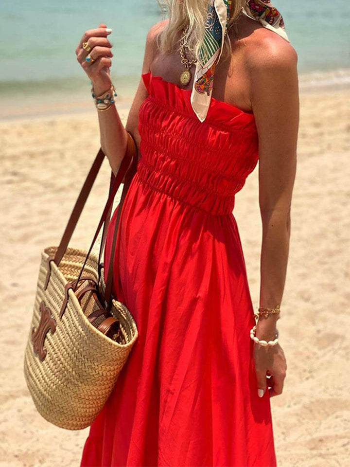 Gesmokte buste Off Shoulder Vakantie Maxi Dress