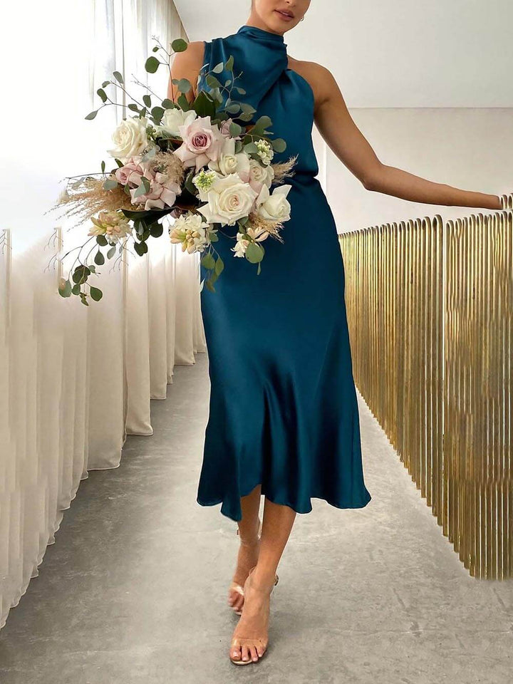 Unique Bridesmaid Sleeveless High Neck Midi Dresses