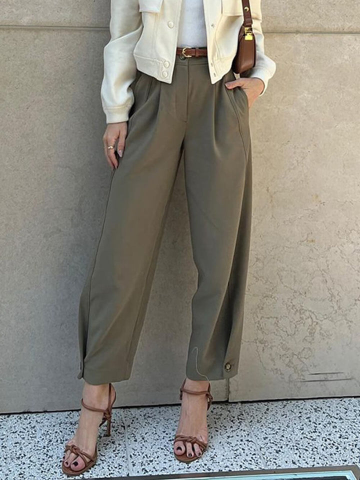 Elegantes pantalones de traje sueltos de cintura alta con cordón