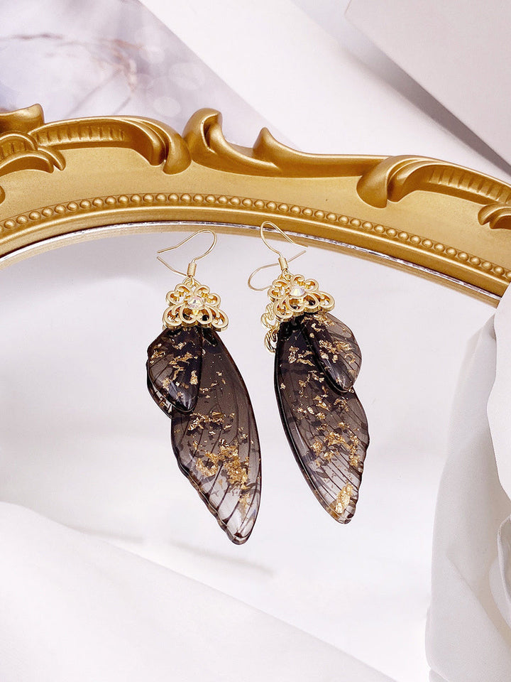 Pendientes de cristal con forma de ala de mariposa y diamantes de imitación negros