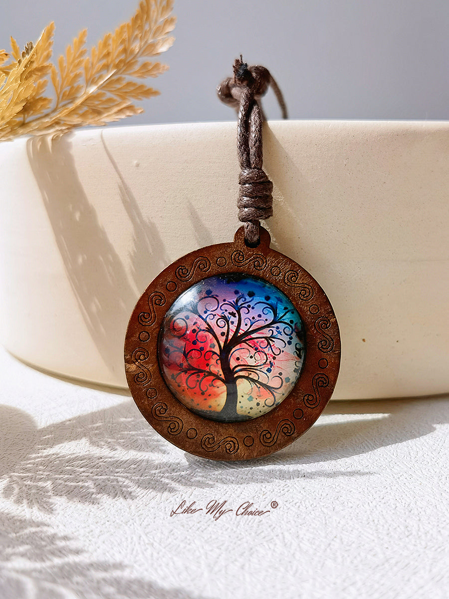 LikeMyChoice? Tree of Life Kunstglas Tegel Hanger Ketting