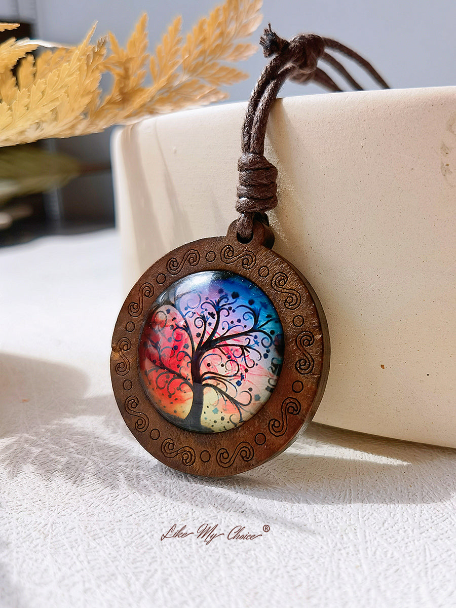 CommeMonChoix ? Collier à pendentifs en verre artistique de l'arbre de vie