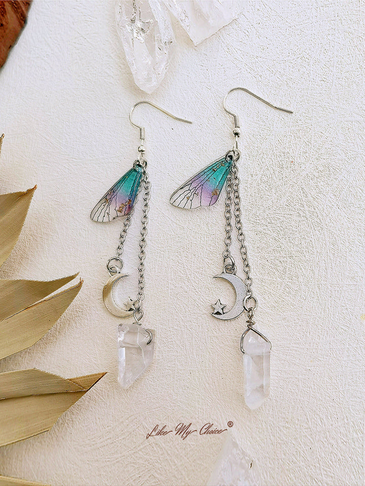 Náušnice s motýlími křídly Moon Crystal Tassel Boho