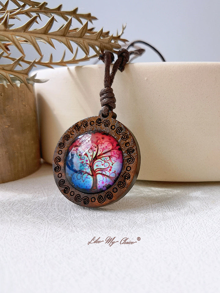 CommeMonChoix ? Collier à pendentifs en verre artistique de l'arbre de vie