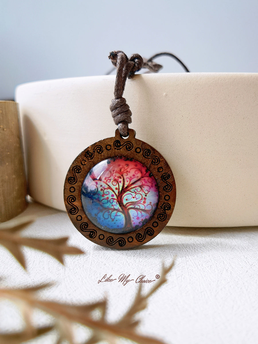 CommeMonChoix ? Collier à pendentifs en verre artistique de l'arbre de vie