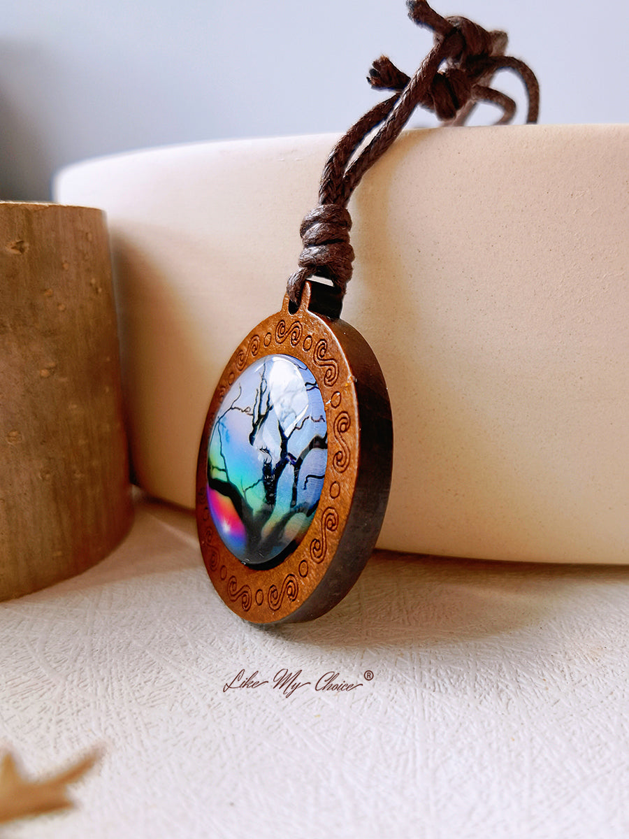 LikeMyChoice? Tree of Life Kunstglas Tegel Hanger Ketting