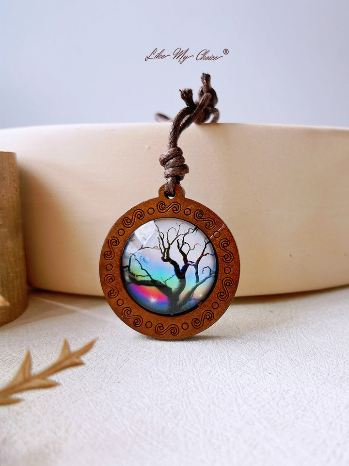 CommeMonChoix ? Collier à pendentifs en verre artistique de l'arbre de vie