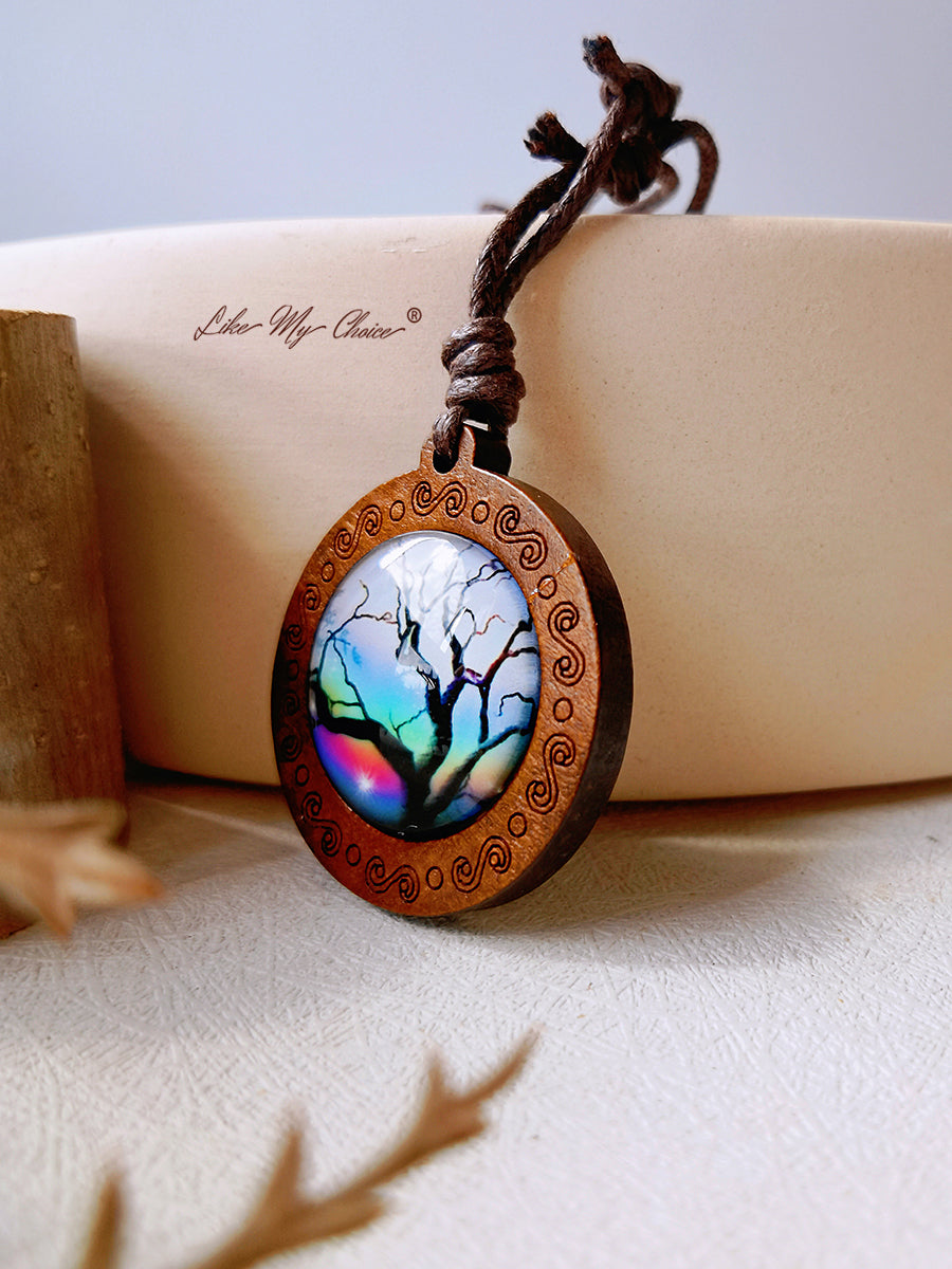 LikeMyChoice? Tree of Life Kunstglas Tegel Hanger Ketting