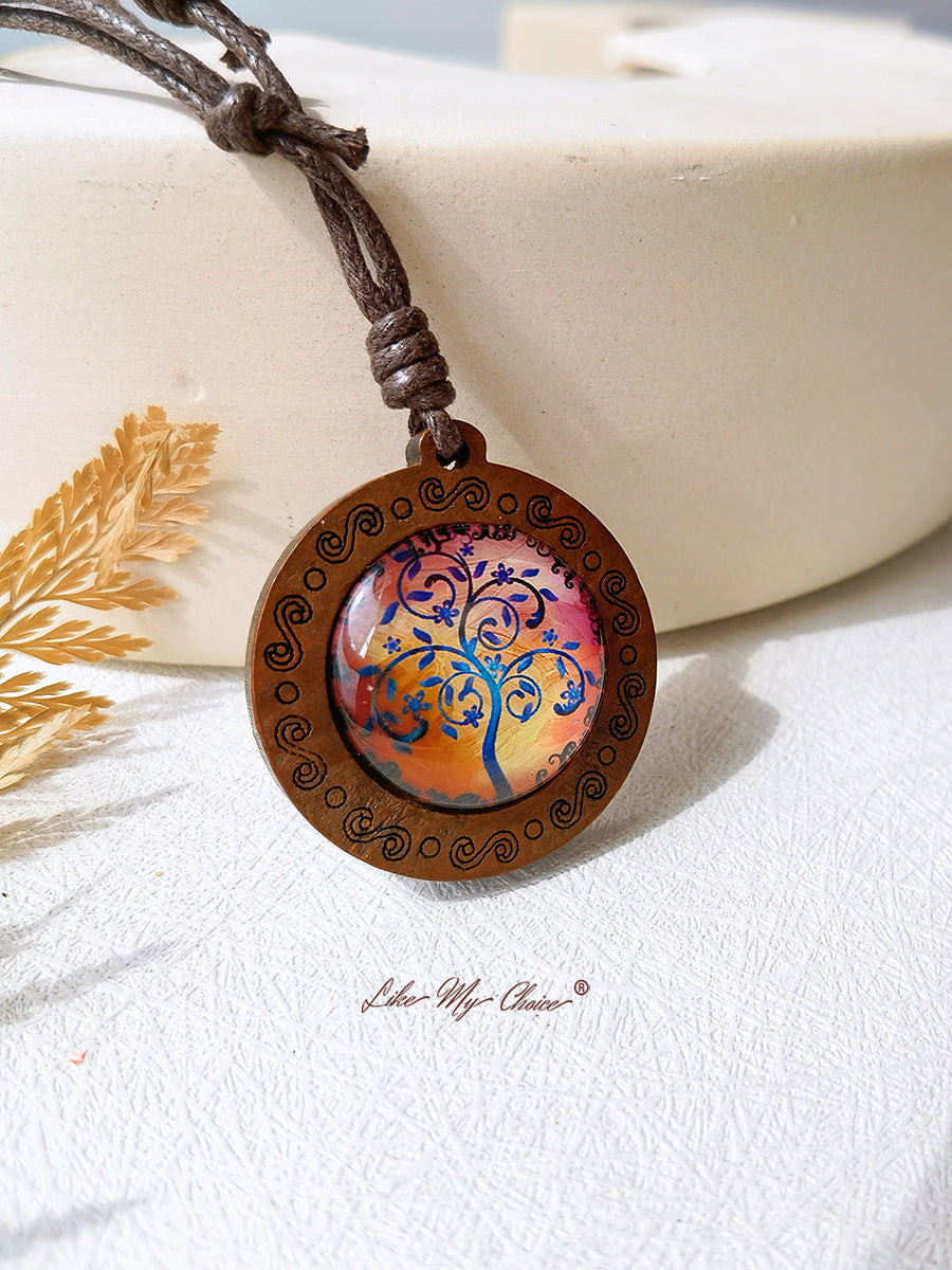 LikeMyChoice? Tree of Life Kunstglas Tegel Hanger Ketting