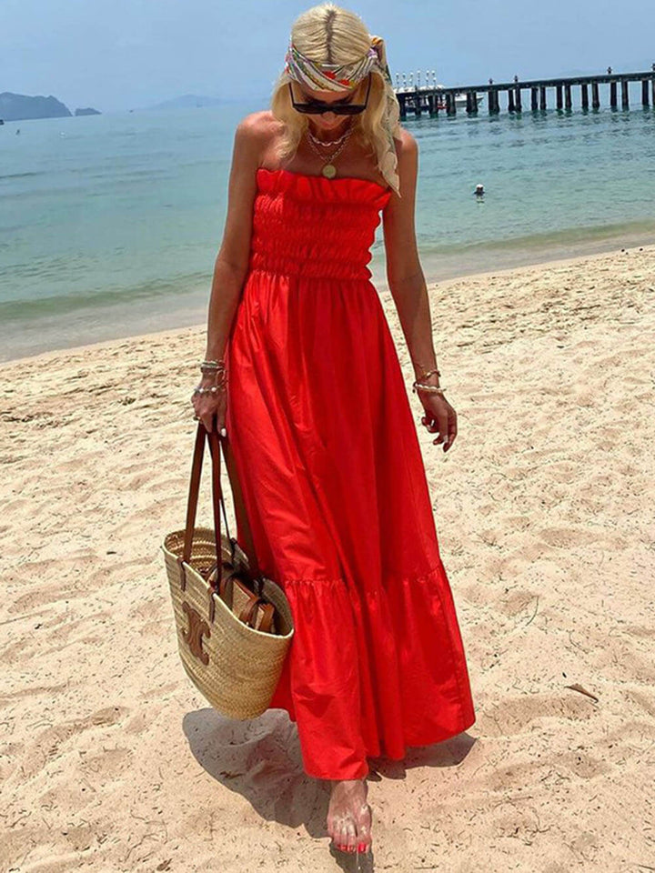 Gesmokte buste Off Shoulder Vakantie Maxi Dress