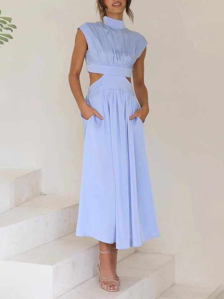 Robe midi de vacances à taille découpée et à poches