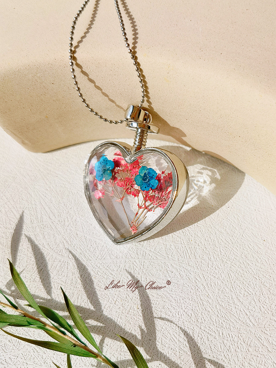 Collar corazón de cristal flor plana púrpura roja Forget-Me-Not