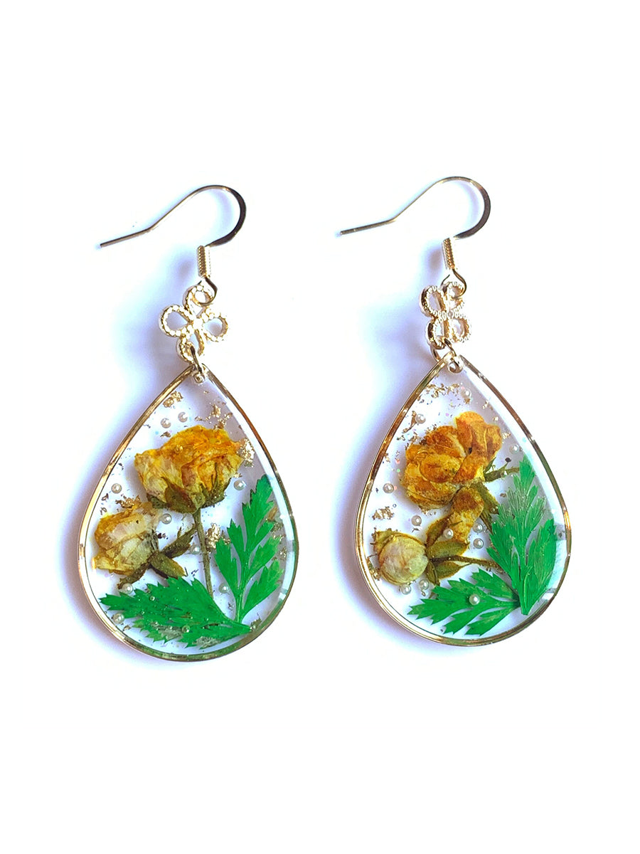 Κίτρινο σκουλαρίκι από ρητίνη Cosmos Sulphureus Drop Earring