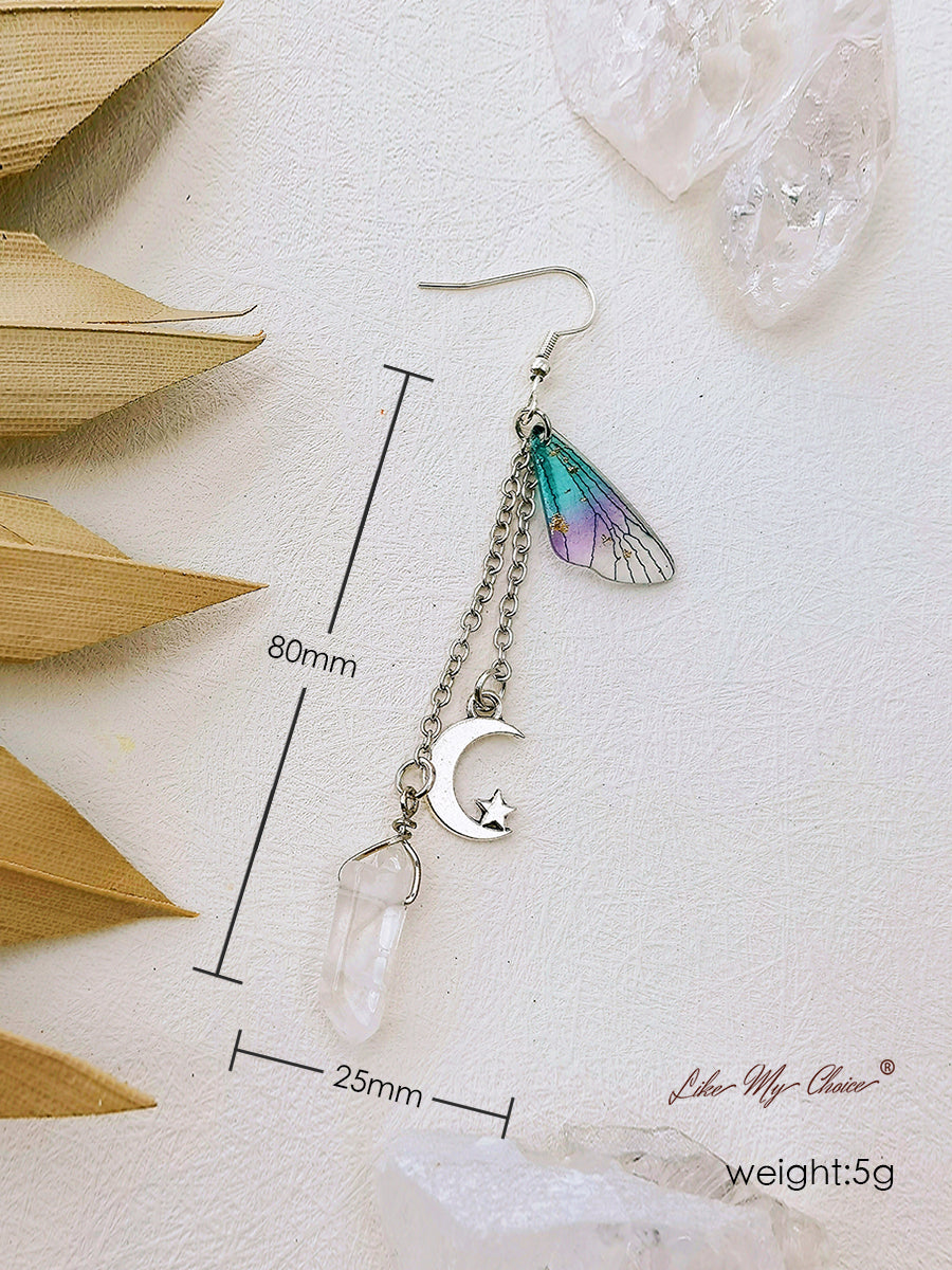 Pendientes boho con borla de cristal Ala de mariposa Luna