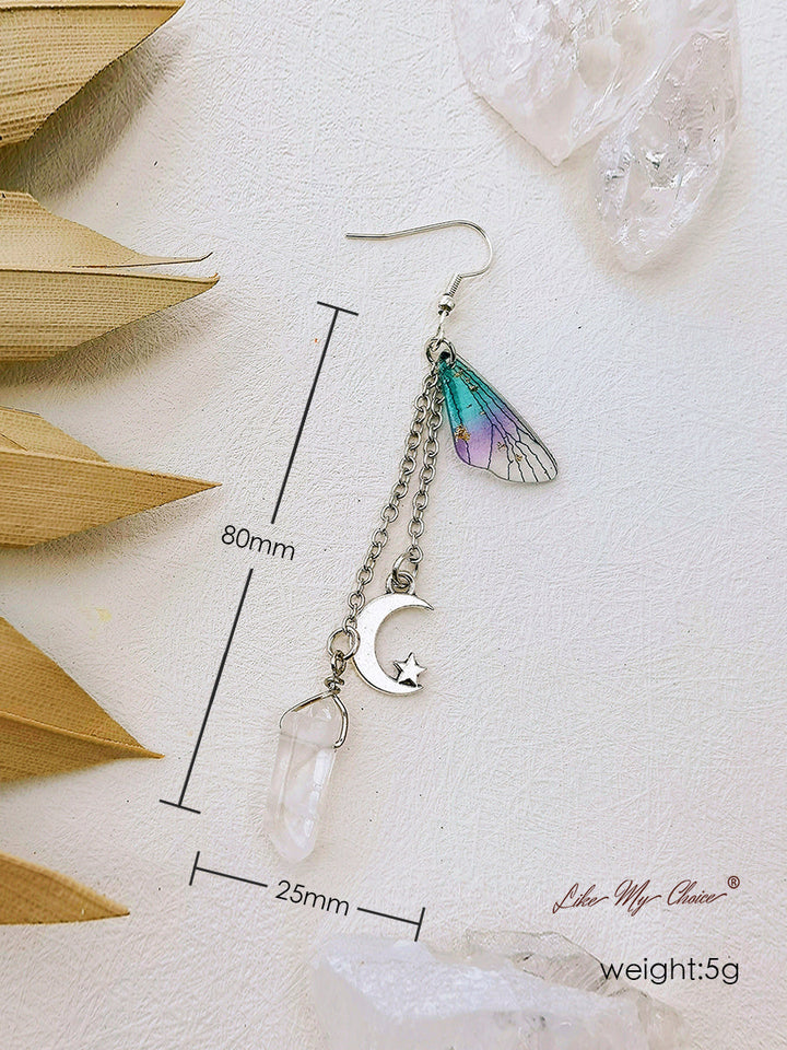 Náušnice s motýlími křídly Moon Crystal Tassel Boho