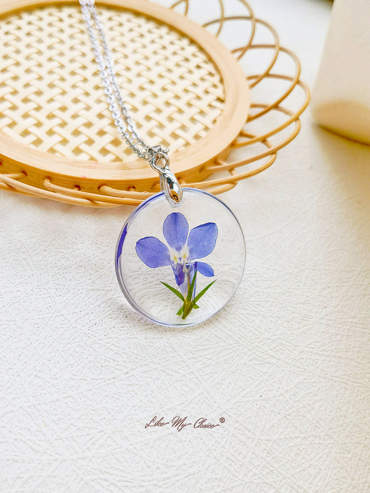 Romantische lente februari Geboortebloem Lobelia Hars Ketting