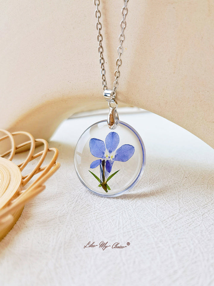 Romantische lente februari Geboortebloem Lobelia Hars Ketting