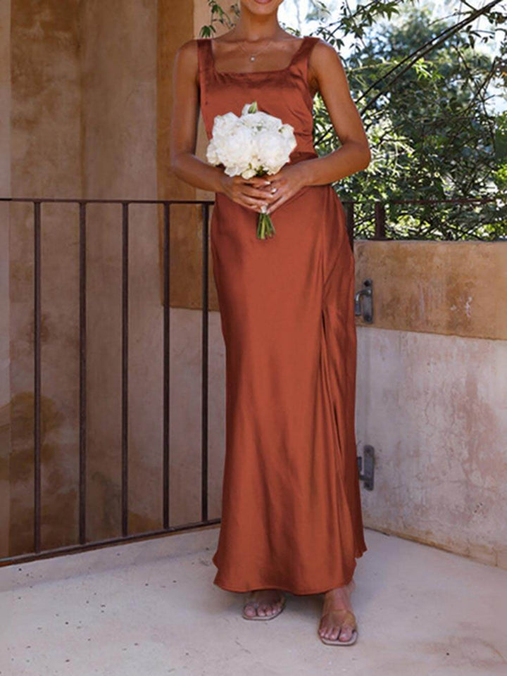 Vara Halter Satin Bridesmaid Prom Midi Rochii