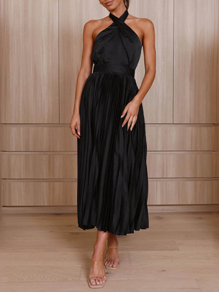 Neckline Pleated Vacation Party Midi Dresses