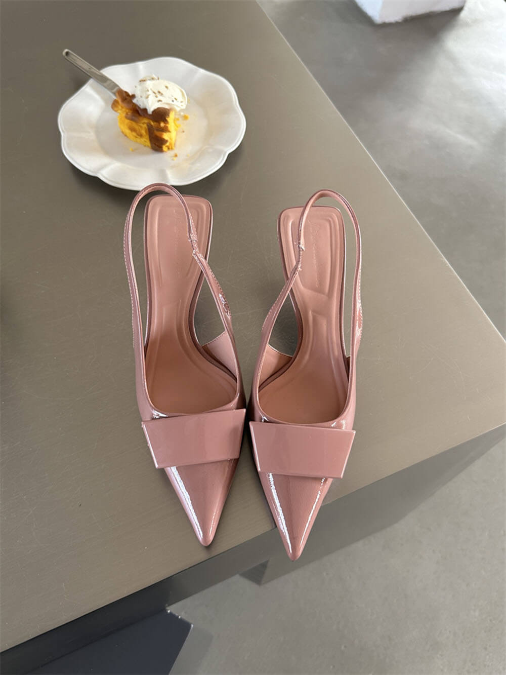 Square Buckle Pointed Toe Stiletto Mid Heel Cap Toe Sandale