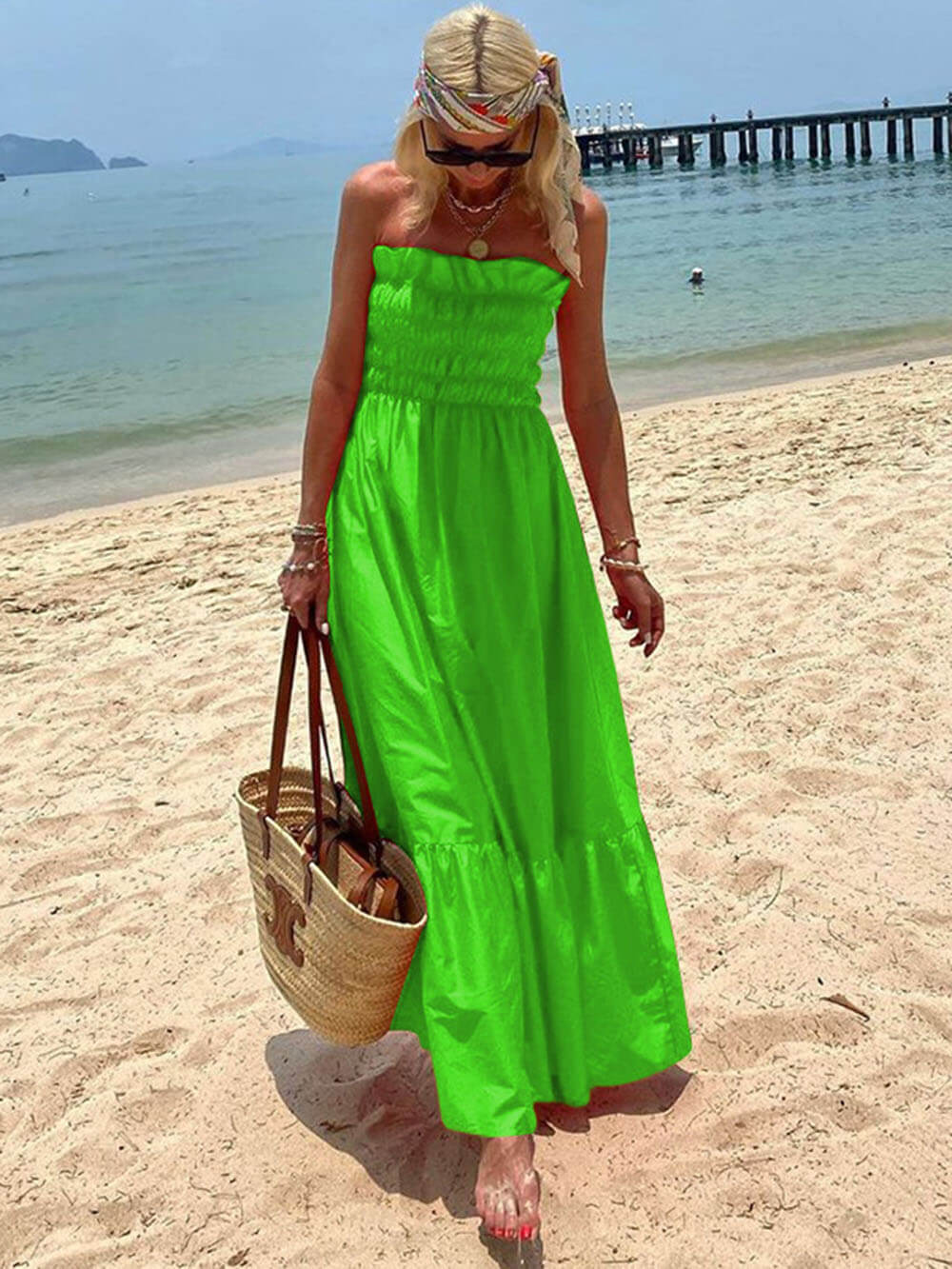 Gesmokte buste Off Shoulder Vakantie Maxi Dress