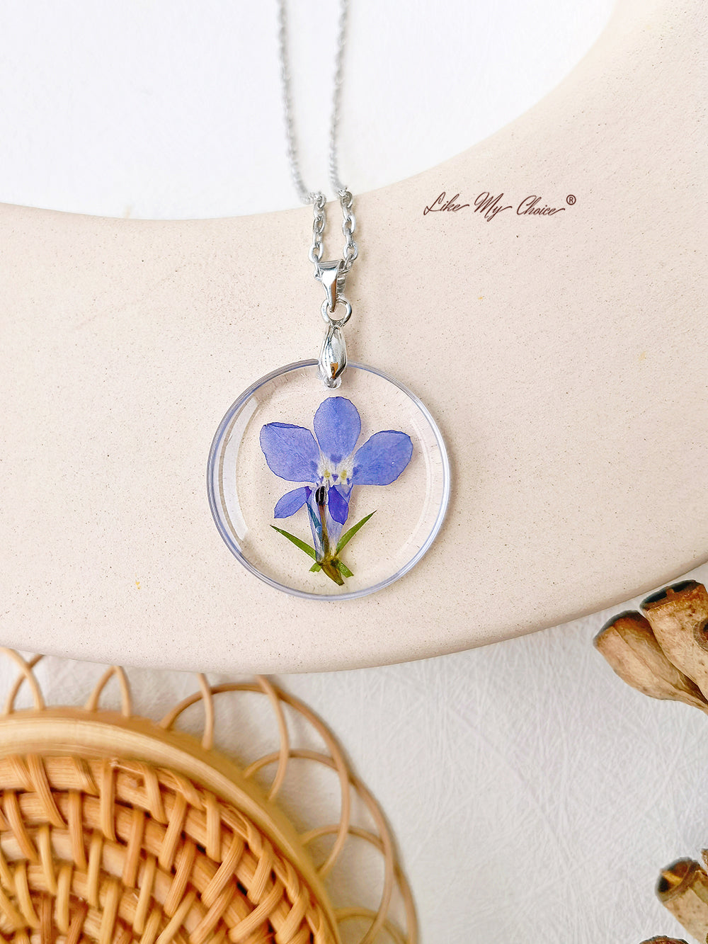 Romantische lente februari Geboortebloem Lobelia Hars Ketting