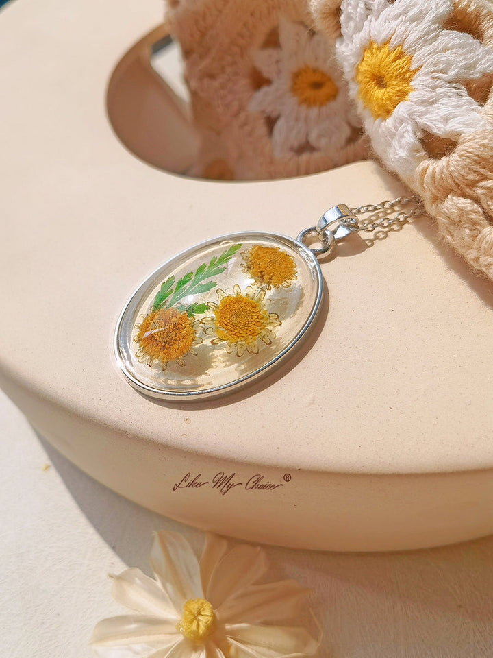 Hars Hanger Ketting Met Eeuwige Zonnebloem Gedroogde Bloemen