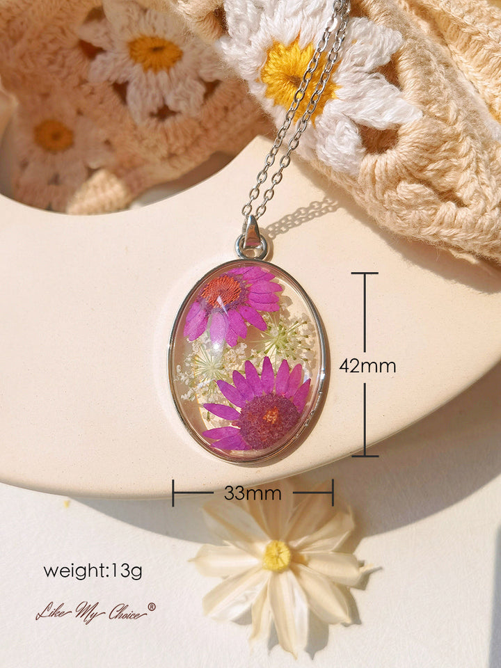 Kalung Liontin Resin Dengan Bunga Kering Renda Queen Anne Daisy