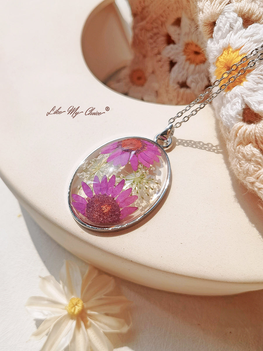 Hars Hanger Ketting Met Queen Anne Kant Madeliefje Gedroogde Bloemen