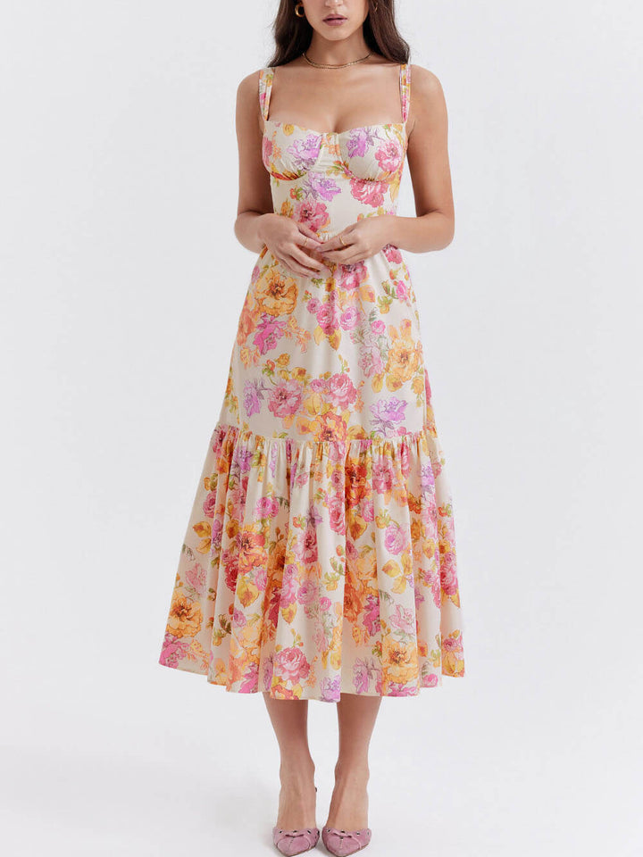 Robe midi florale à bretelles à l'ourlet A