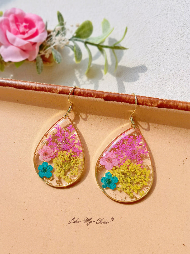 Koronkowe kolczyki Queen Anne Forget-Me-Not Resin Pressed Flower Earrings