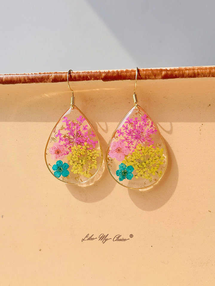 Koronkowe kolczyki Queen Anne Forget-Me-Not Resin Pressed Flower Earrings