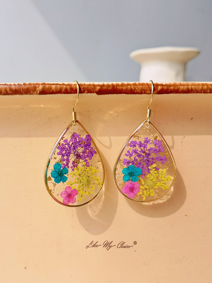 Koronkowe kolczyki Queen Anne Forget-Me-Not Resin Pressed Flower Earrings