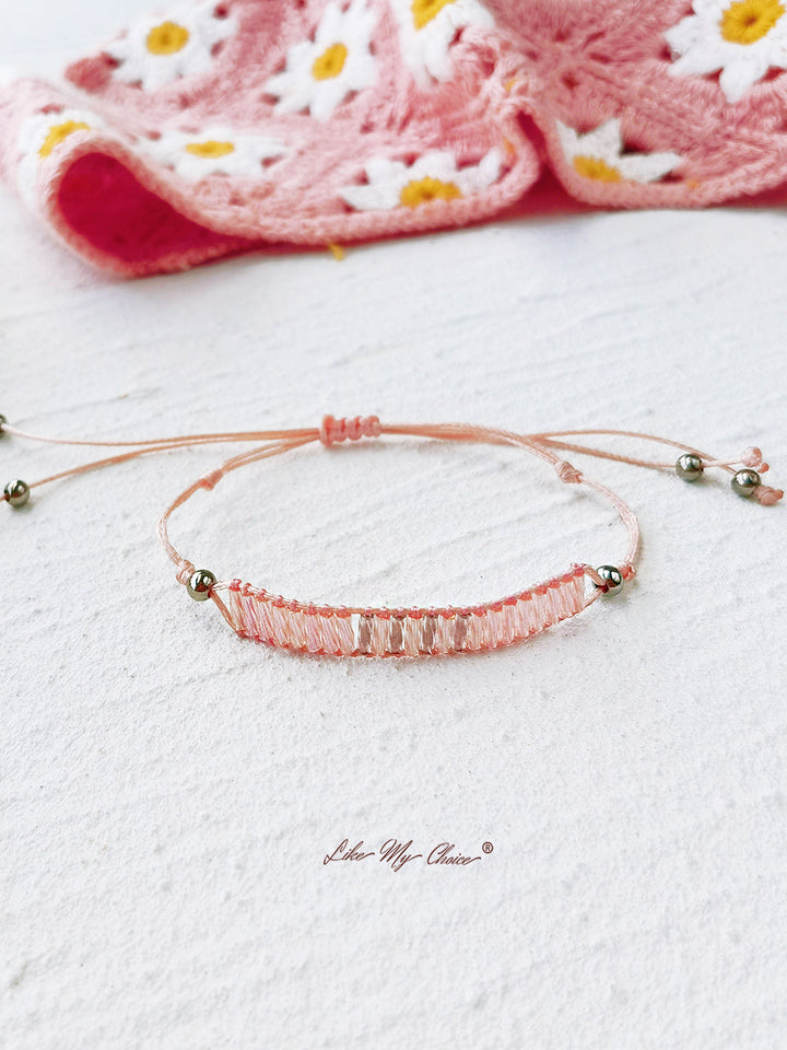 Adjustable Drawstring Beaded Bracelet Pink Bali Stack